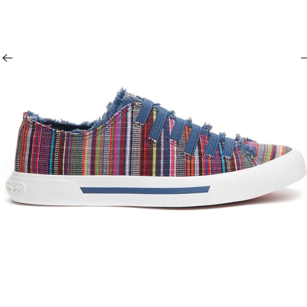 Rocket Dog Women's JOKES NAVY MULTI STRIPE SLIP ON SNEAKER size 9 NEW